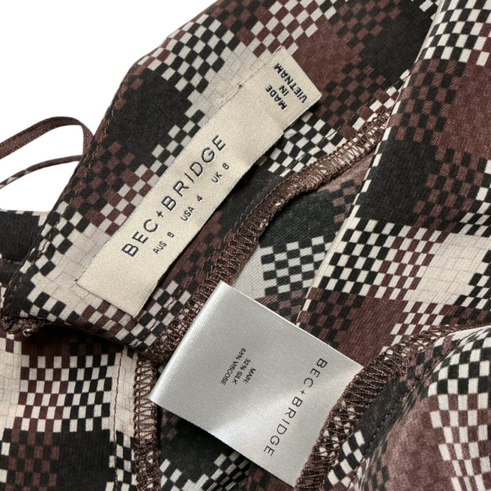 Bec + Bridge Checkered Brown Chiara Mini Dress Size AUS 8 / US 4 - Picture 4 of 4